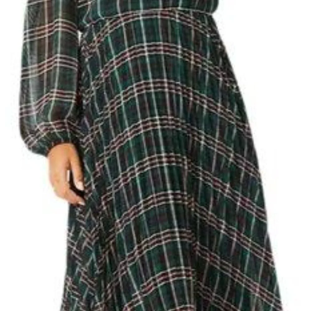 ANN TAYLOR PETITE PLAID PLEATED MIDI DRESS FOR WOMEN NEW - Picture 5 of 5